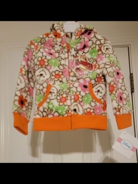 Disney Girls' Winnie The Pooh Floral Fleece Hoodie - Orange Trim